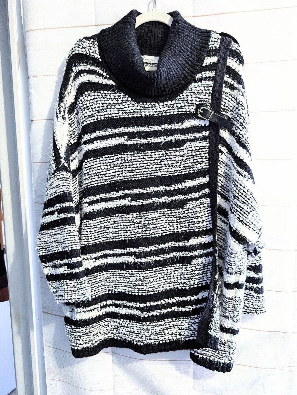 Vintage Calvin Klein Black & White Striped Cowl Neck Sweater Size 1X